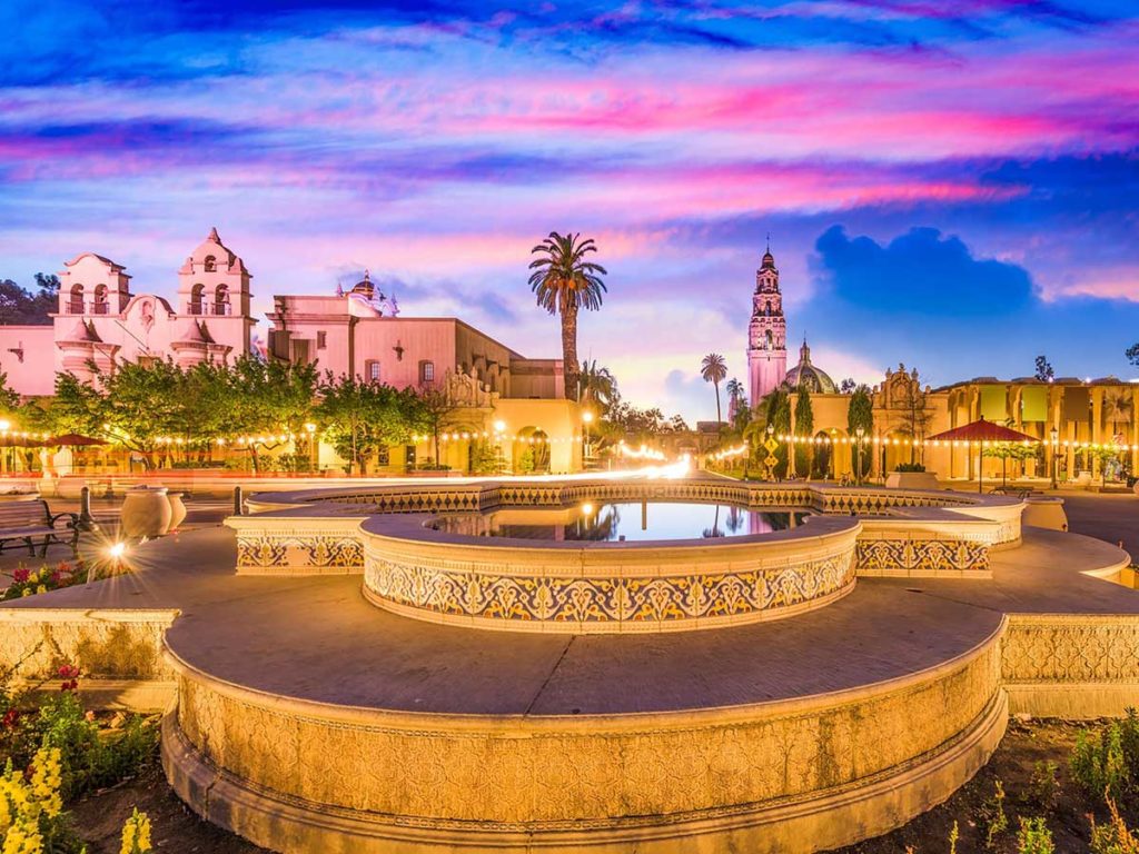 Balboa Park at sunset.