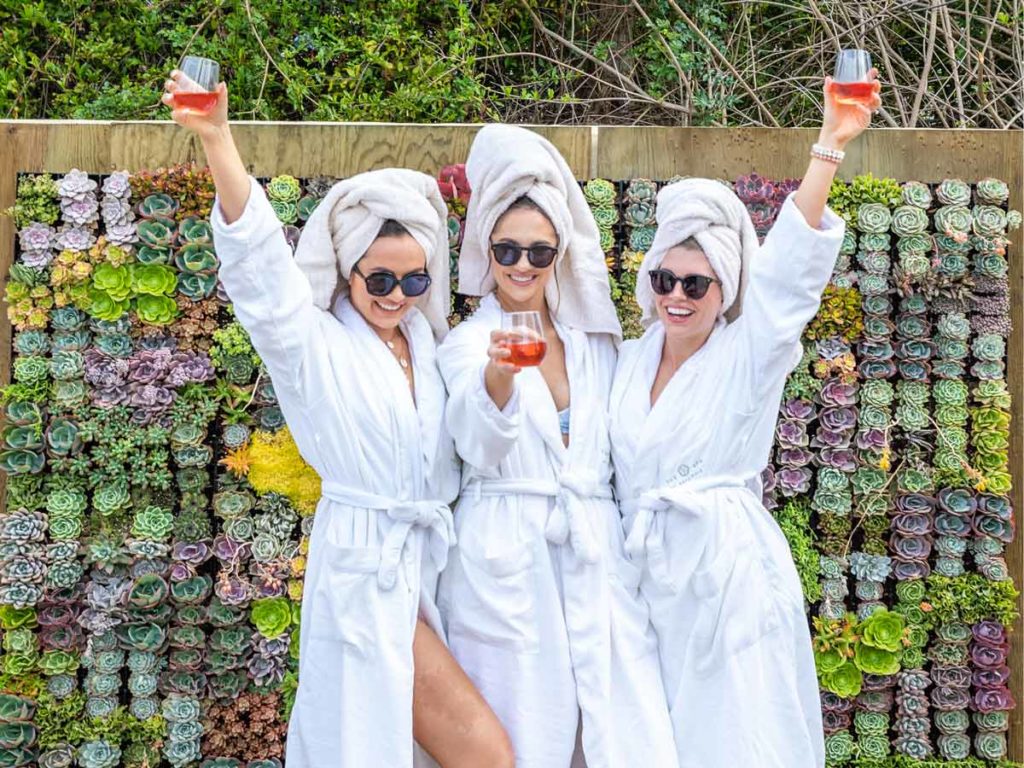 Girls In Robes With Drinks.