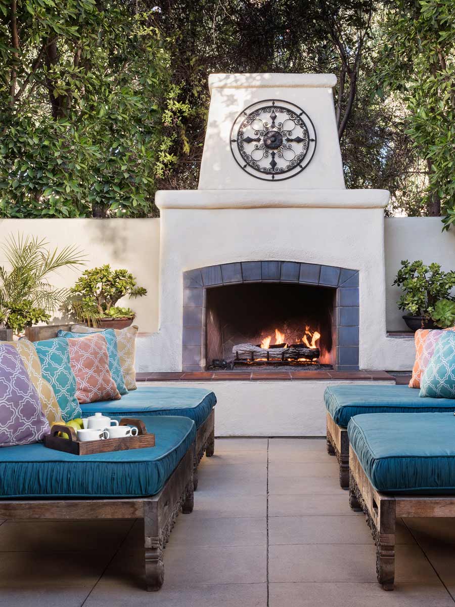 Outdoor Fireplace And Lounge Chairs.