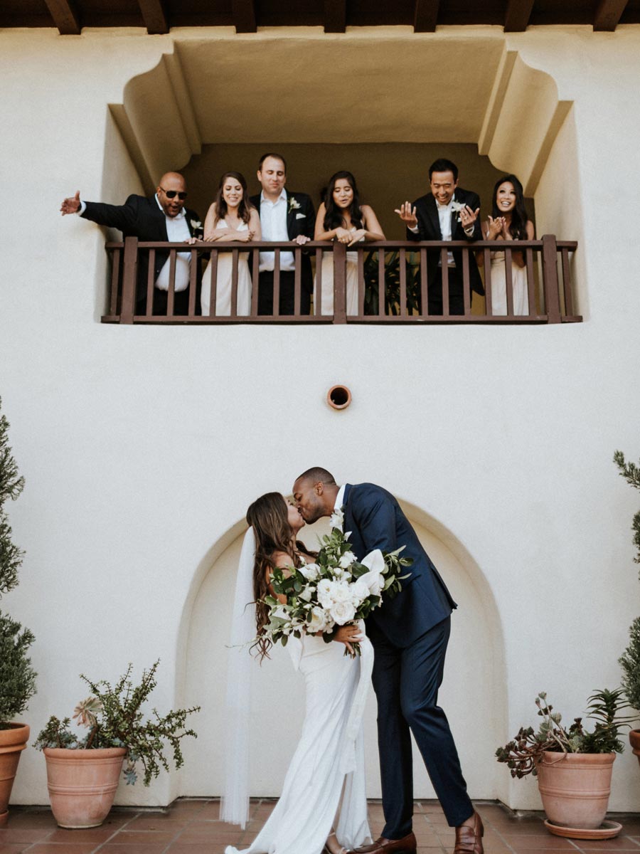 bride and groom kissing